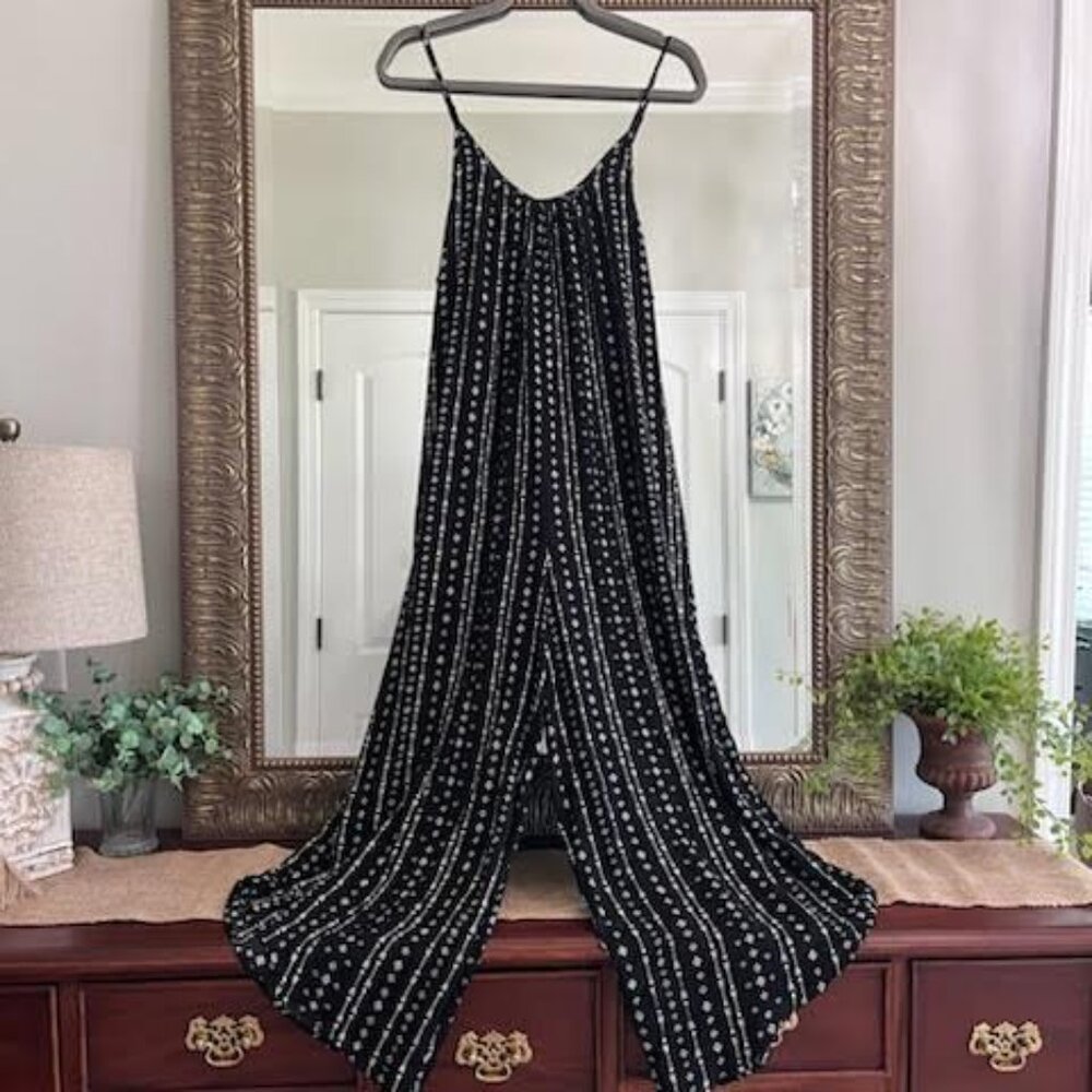 Hem & Thread Black White Printed Jump Suit Women's Small Baggy Boho Lagenlook - Picture 2 of 6